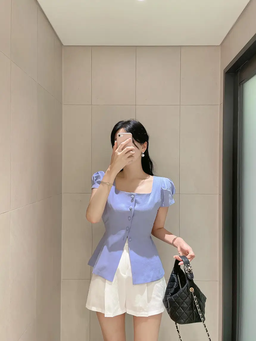 프렌치 스타일 사각 넥 리본 셔츠 상세 이미지 9