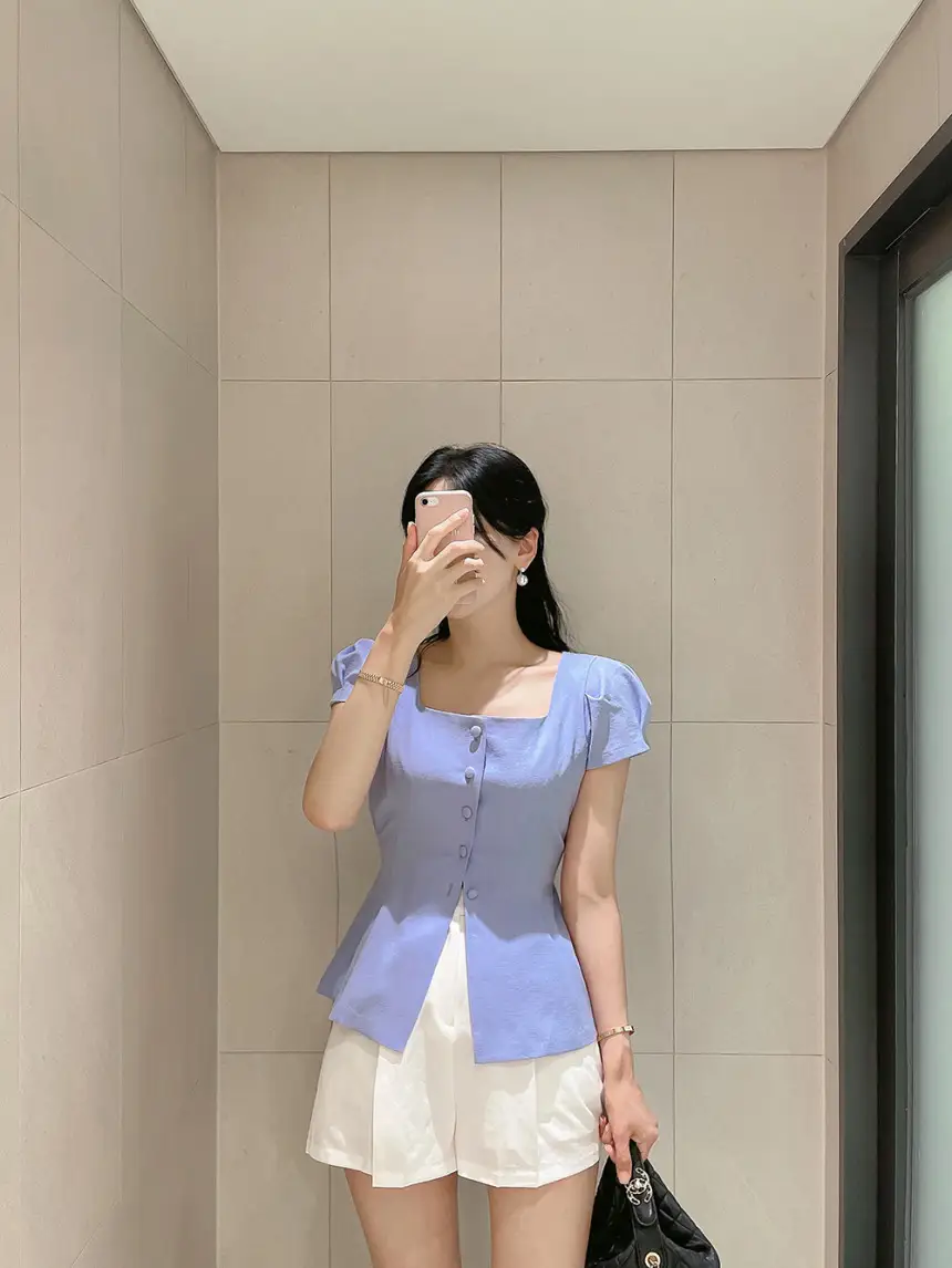 프렌치 스타일 사각 넥 리본 셔츠 상세 이미지 10
