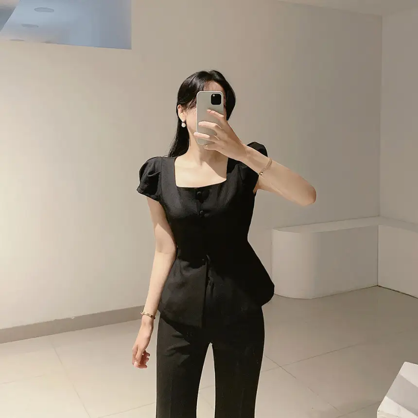 프렌치 스타일 사각 넥 리본 셔츠 상세 이미지 12