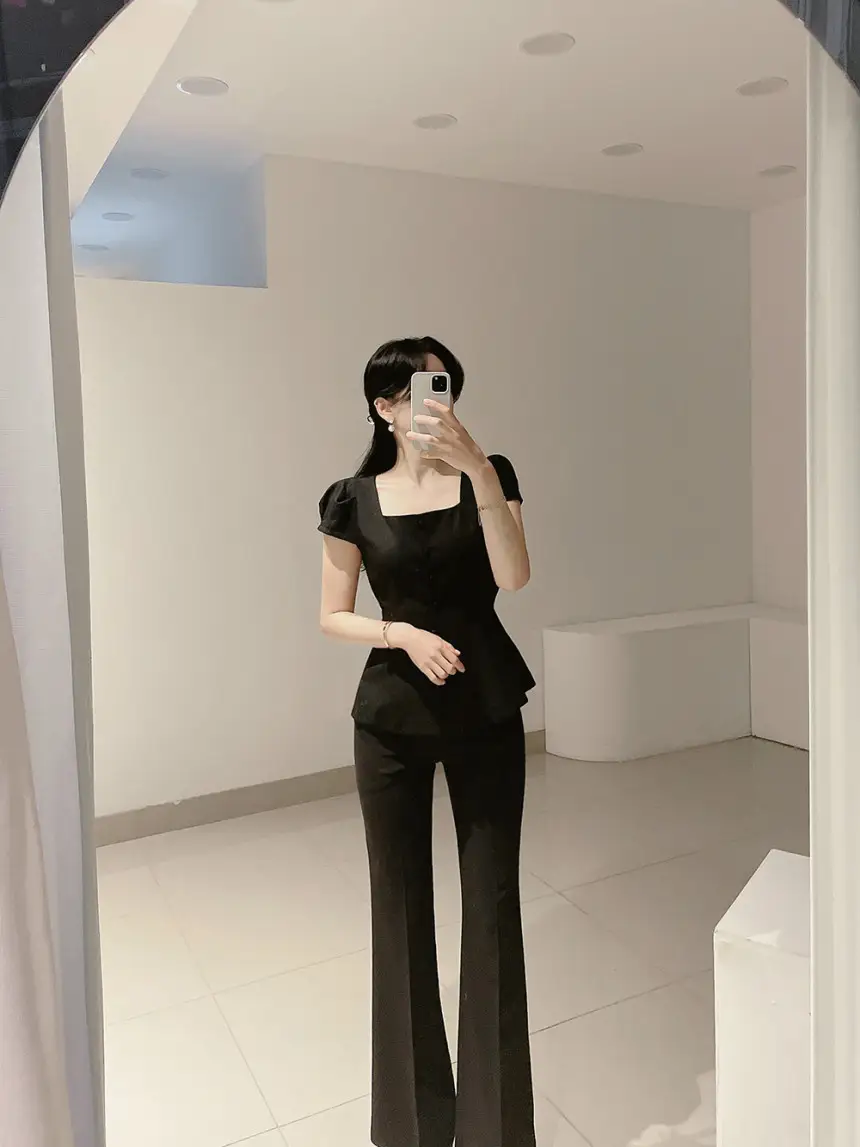 프렌치 스타일 사각 넥 리본 셔츠 상세 이미지 14