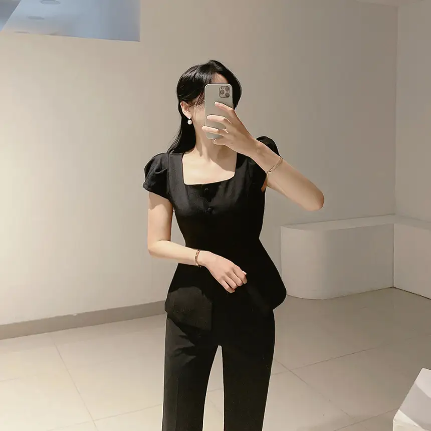 프렌치 스타일 사각 넥 리본 셔츠 상세 이미지 15