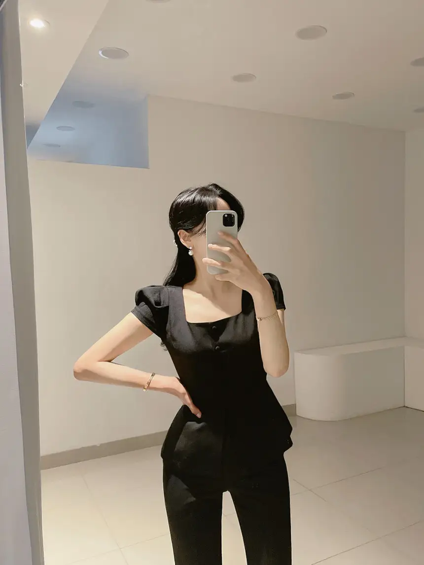 프렌치 스타일 사각 넥 리본 셔츠 상세 이미지 16