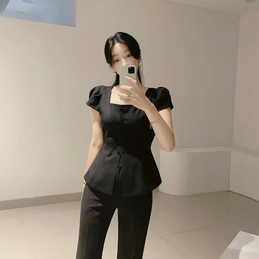 프렌치 스타일 사각 넥 리본 셔츠 상세 이미지 19