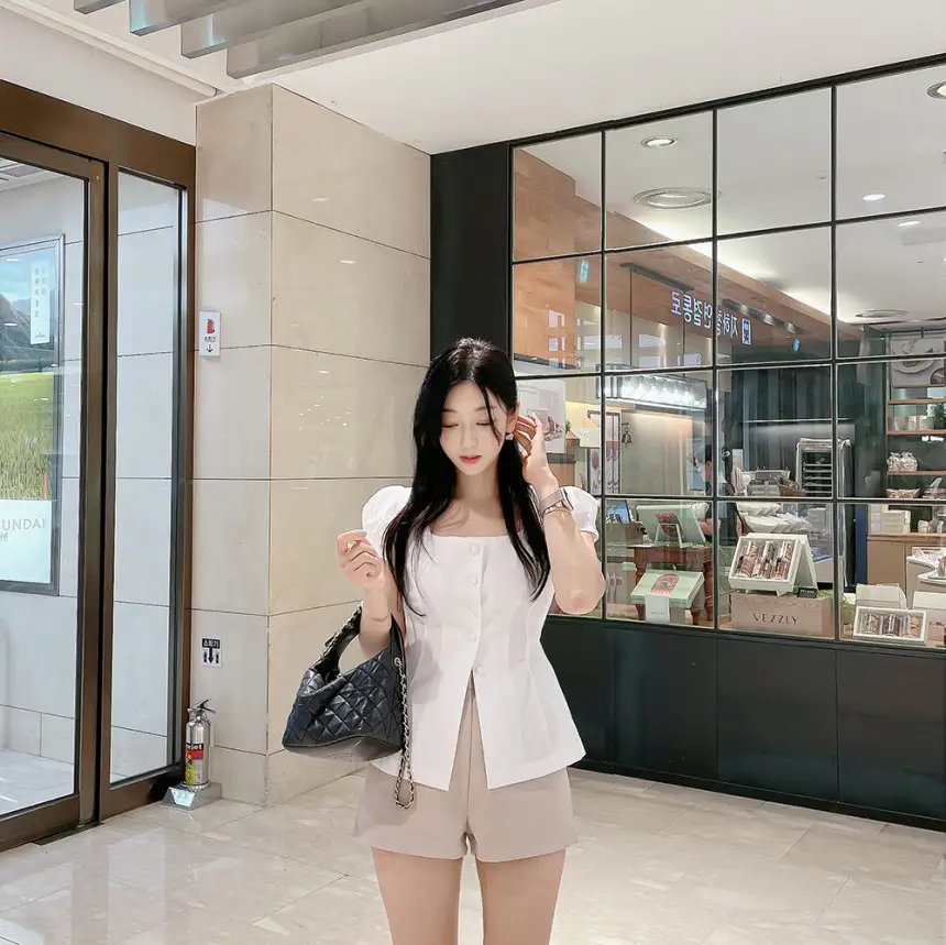 프렌치 스타일 사각 넥 리본 셔츠 상세 이미지 20