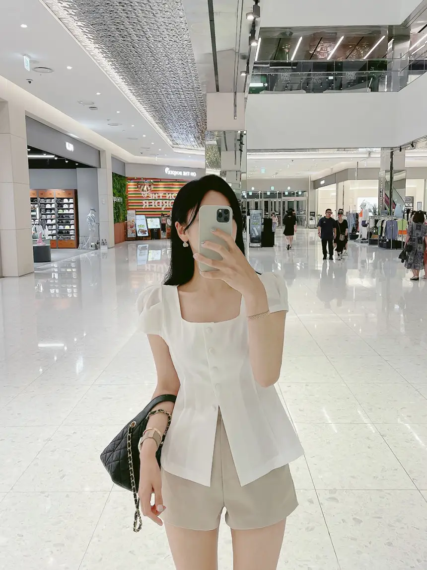프렌치 스타일 사각 넥 리본 셔츠 상세 이미지 22