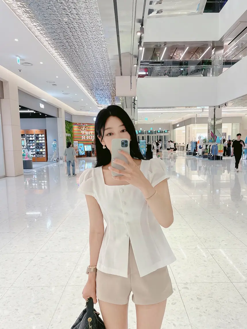 프렌치 스타일 사각 넥 리본 셔츠 상세 이미지 25