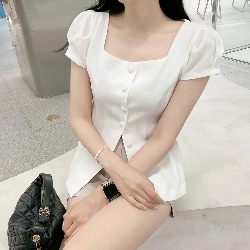 프렌치 스타일 사각 넥 리본 셔츠 상세 이미지 30
