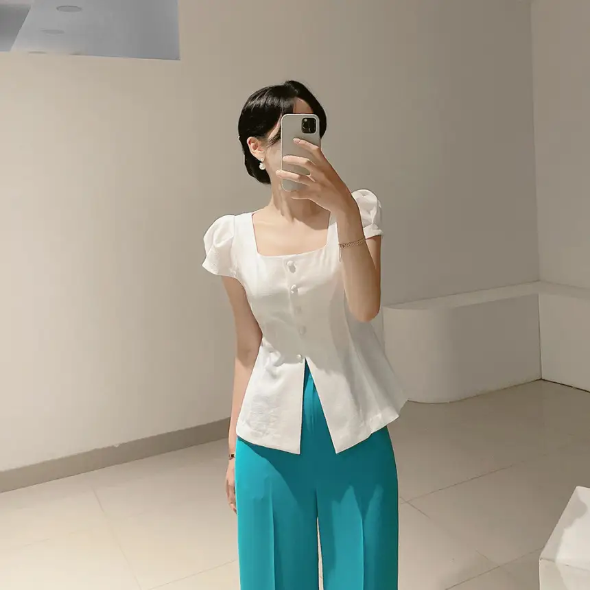 프렌치 스타일 사각 넥 리본 셔츠 상세 이미지 31