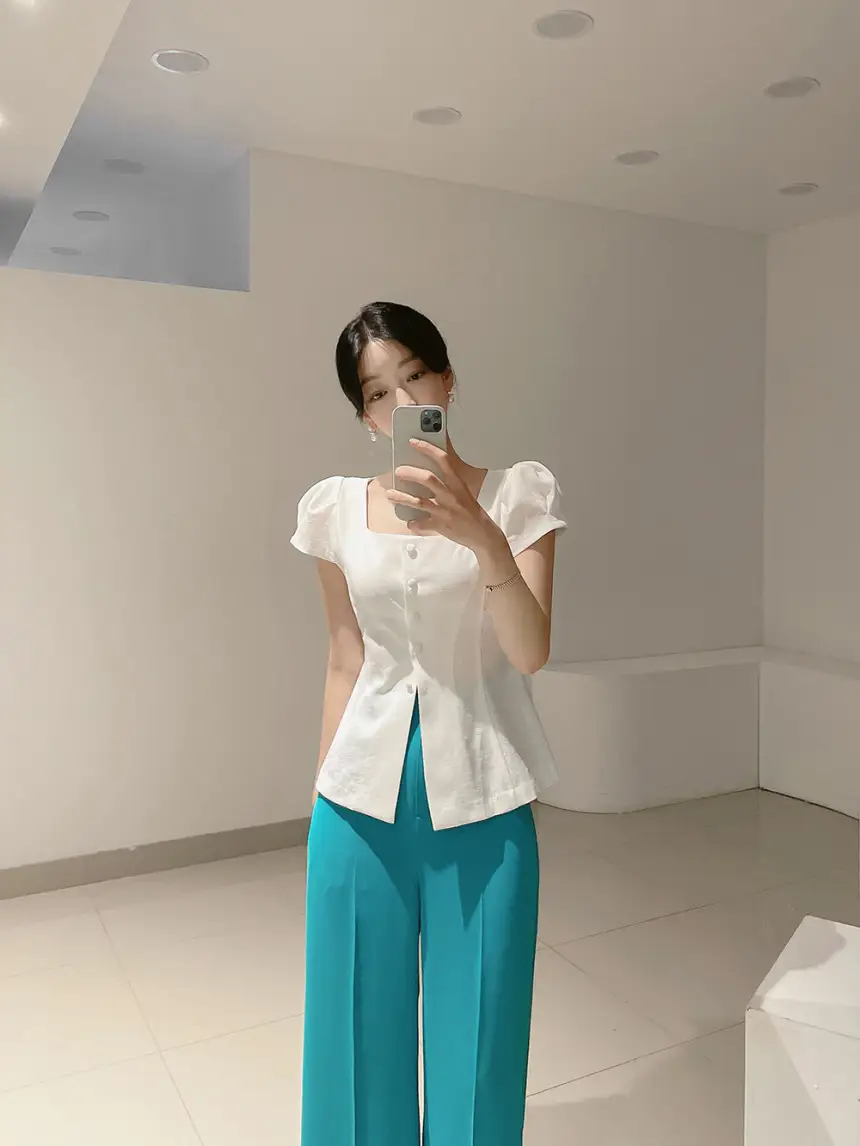 프렌치 스타일 사각 넥 리본 셔츠 상세 이미지 32