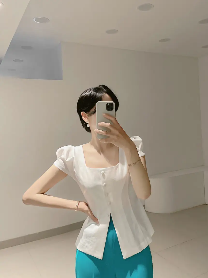 프렌치 스타일 사각 넥 리본 셔츠 상세 이미지 34