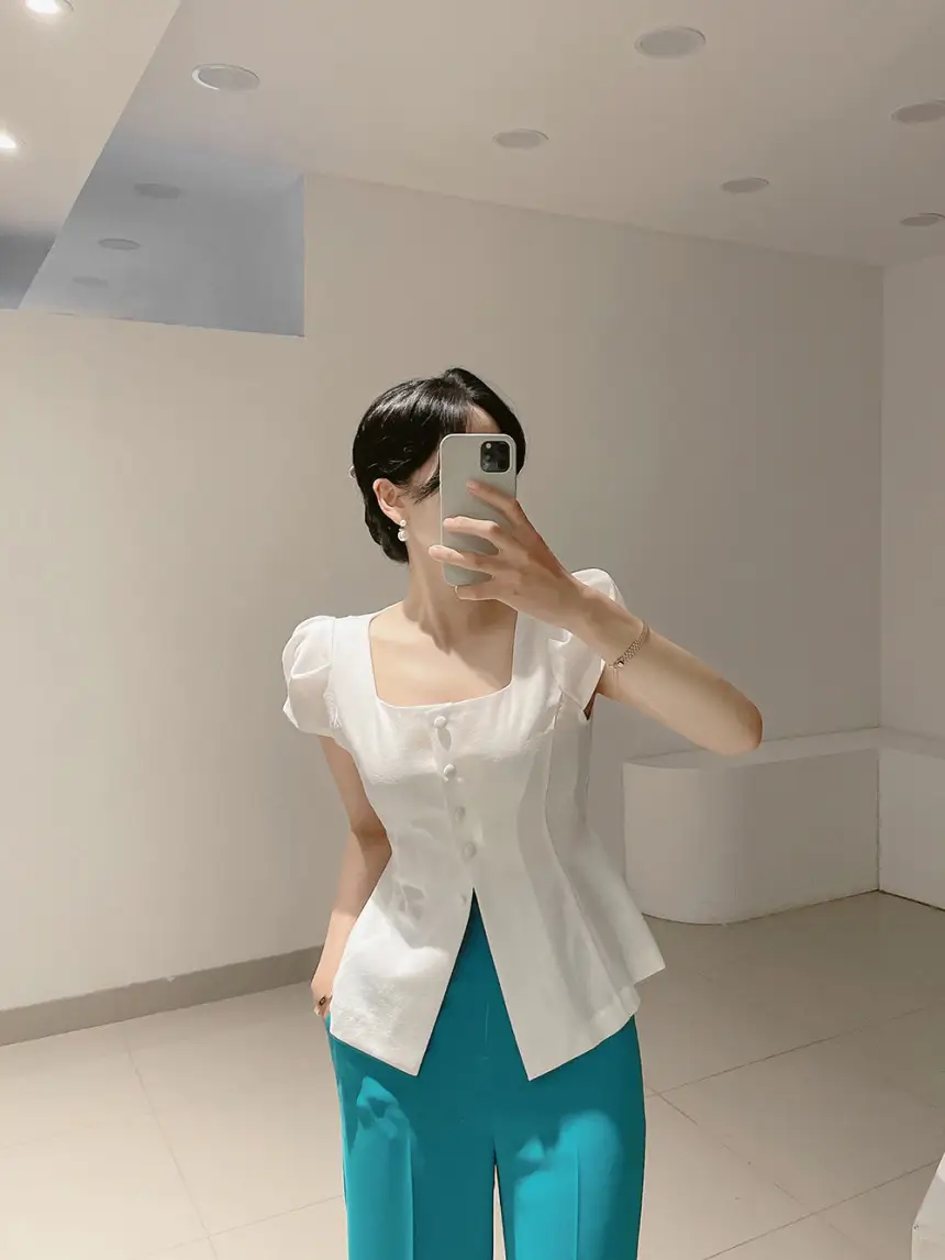 프렌치 스타일 사각 넥 리본 셔츠 상세 이미지 35
