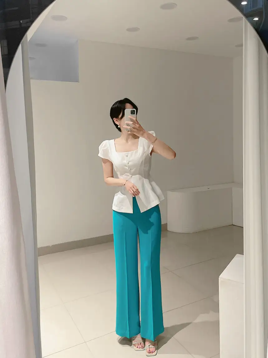프렌치 스타일 사각 넥 리본 셔츠 상세 이미지 36