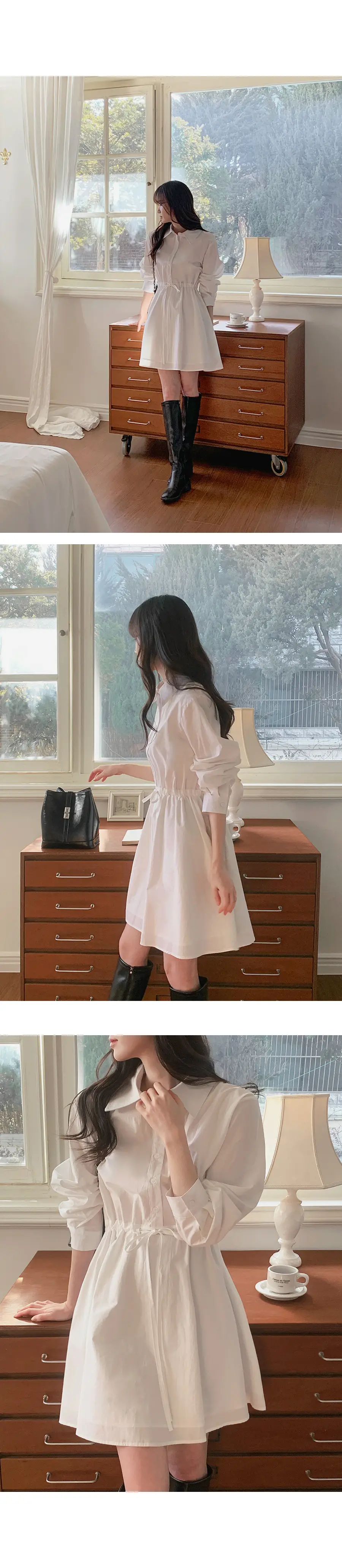 한국풍 통근용 허리 조절 셔츠 원피스 상세 이미지 4