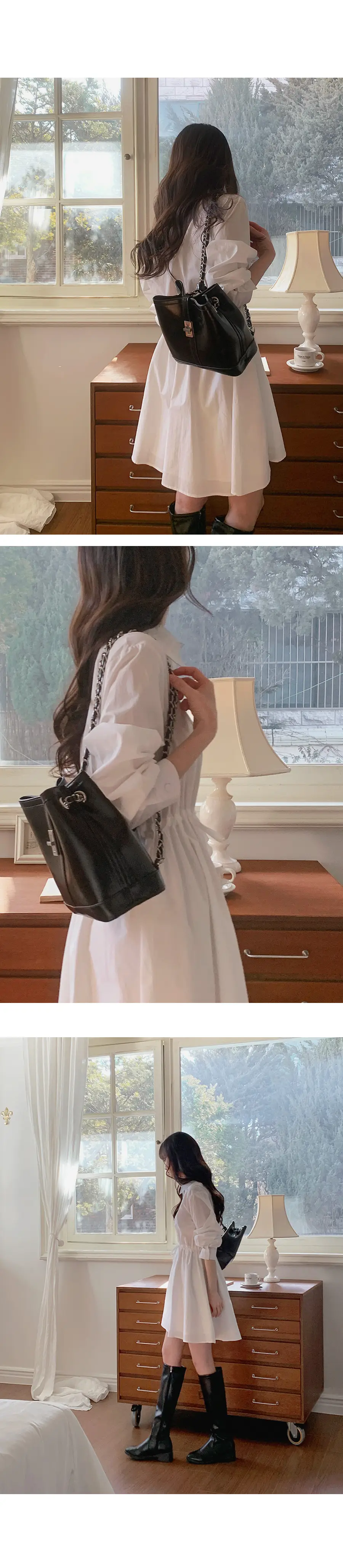 한국풍 통근용 허리 조절 셔츠 원피스 상세 이미지 6