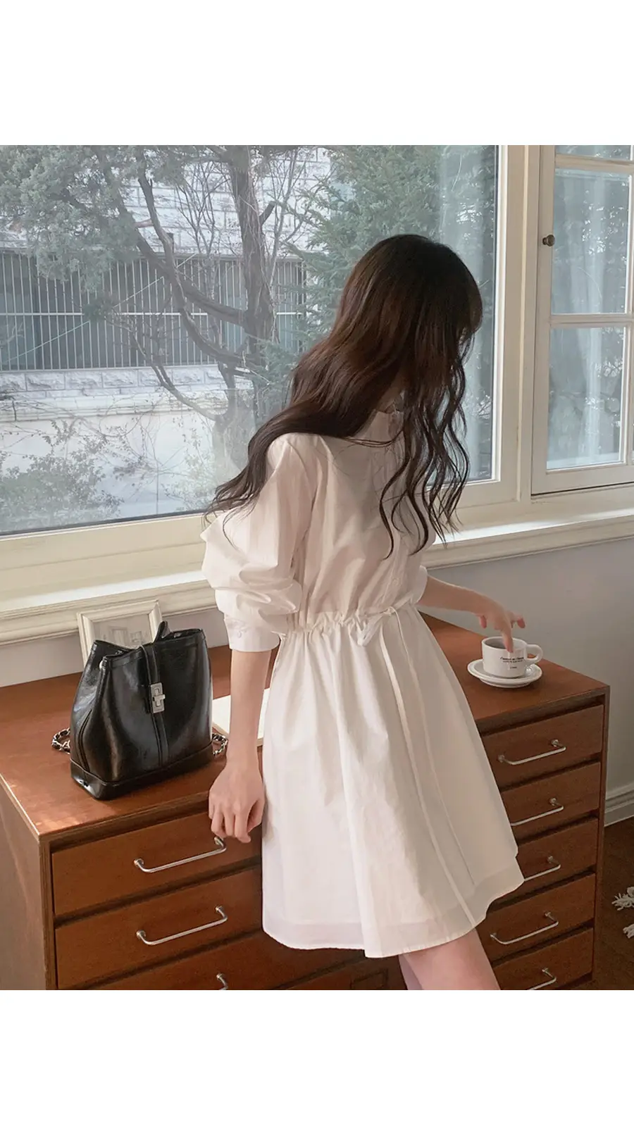 한국풍 통근용 허리 조절 셔츠 원피스 상세 이미지 7