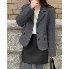 批发韩国chic 小众复古翻领呢子短款西装<b class='q'>外套</b>