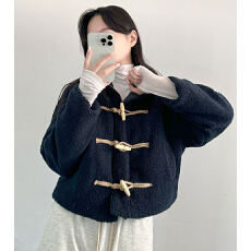批发尺寸已更新 韩国chic <b class='q'>冬</b>季保暖羊羔毛夹棉里牛角扣外套