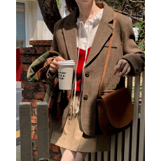 批发尺寸已更新  韩系ins人字斜纹毛呢西装单排扣外套