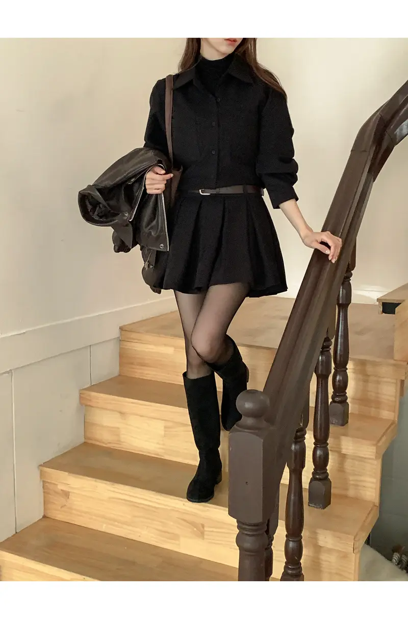 한국풍 복고 스타일 백플리츠 원피스(허리끈 포함) 상세 이미지 18