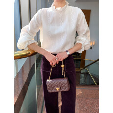 批发<b class='q'>韩国</b>chic 法式气质立领木耳边刺绣衬衣上衣