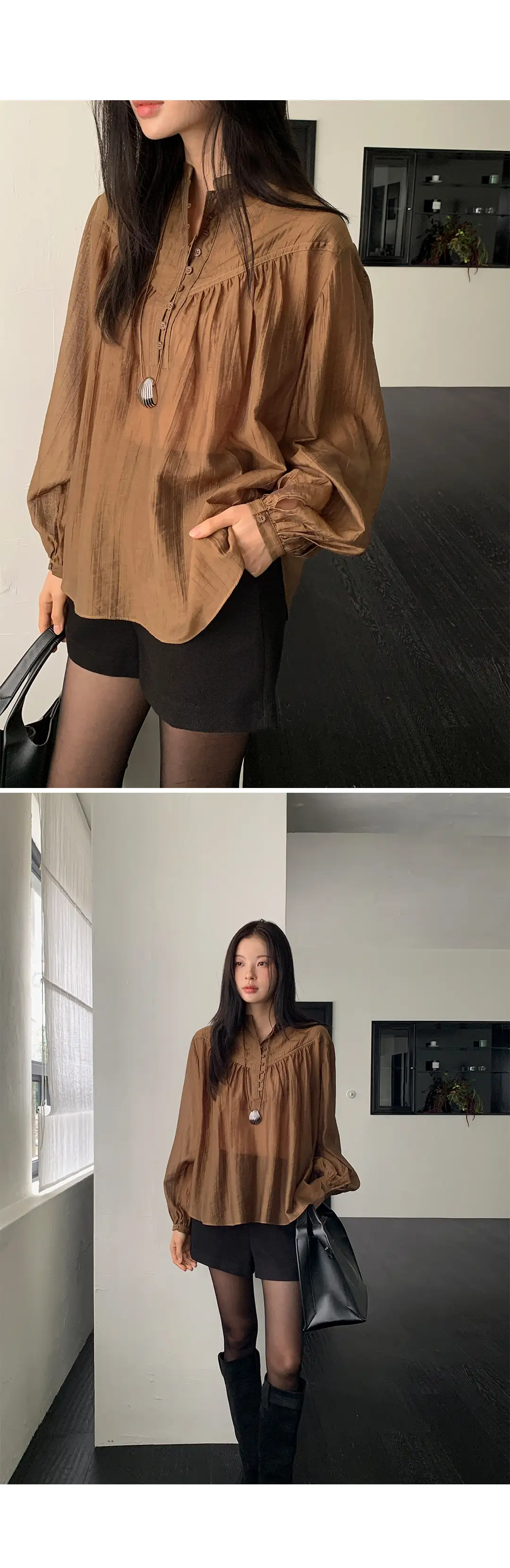 한국식 스타일 루즈핏 셔츠 상세 이미지 5