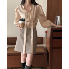 批发韩国chic 法式飘带气质<b class='q'>百搭</b>衬衣上衣