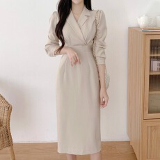 批发尺寸已更新 有货 <b class='q'>韩国</b>chic 法式复古气质V领绑带收腰<b class='q'>西装</b>连衣裙