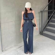 批发尺寸已更新 <b class='q'>韩国</b>chic 夏季法式小众两穿吊带上衣+高腰阔腿长裤