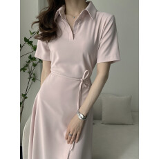 尺寸已更新 韩国chic 法式气质系带收腰Polo连衣裙