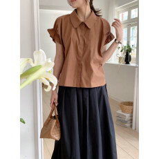 批发<b class='q'>韩国</b>chic 法式复古娃娃领褶皱小飞袖衬衣