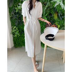 批发韩国chic 慵懒风V领宽松系带<b class='q'>连衣裙</b>女