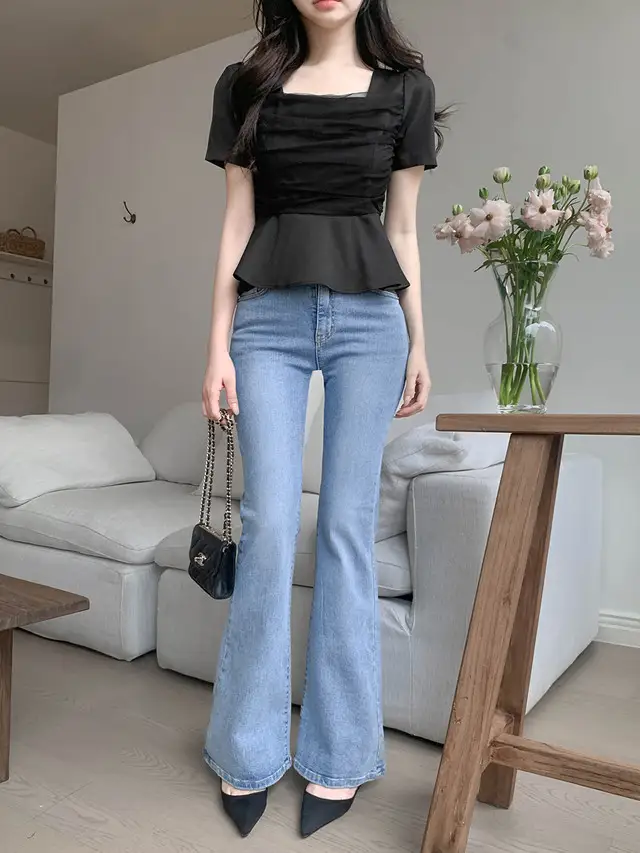 프렌치 스타일 네트 쉬폰 방령 퍼프소매 블라우스 상세 이미지 20