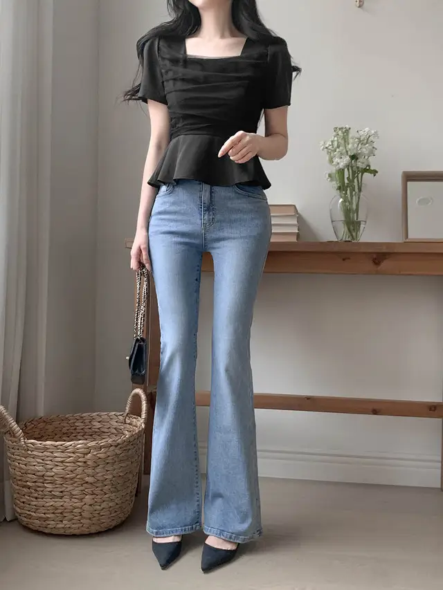 프렌치 스타일 네트 쉬폰 방령 퍼프소매 블라우스 상세 이미지 21