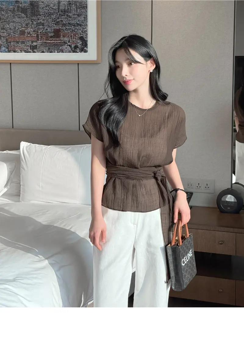 여성 라운드넥 리본 셔츠 블라우스 상세 이미지 17