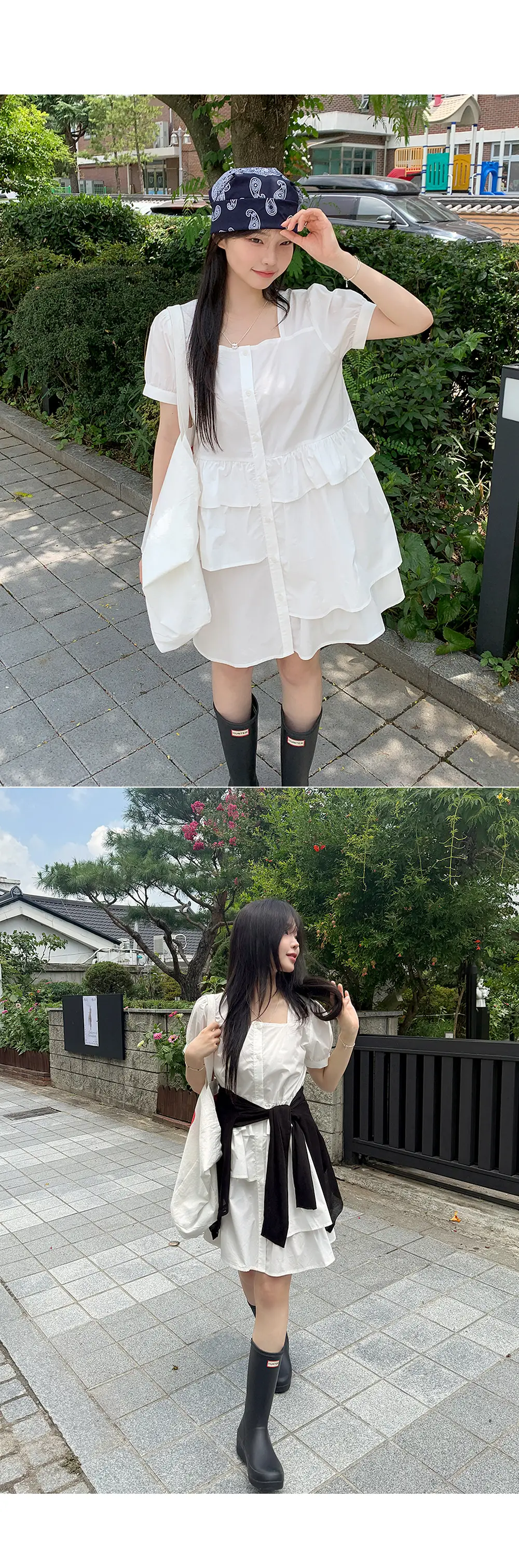 한국풍 원피스 라운드넥 불규칙 디자인 상세 이미지 3