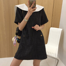 批发尺寸已更新 韩国chic 法式高级感撞色海军领小香风粗纺连衣裙
