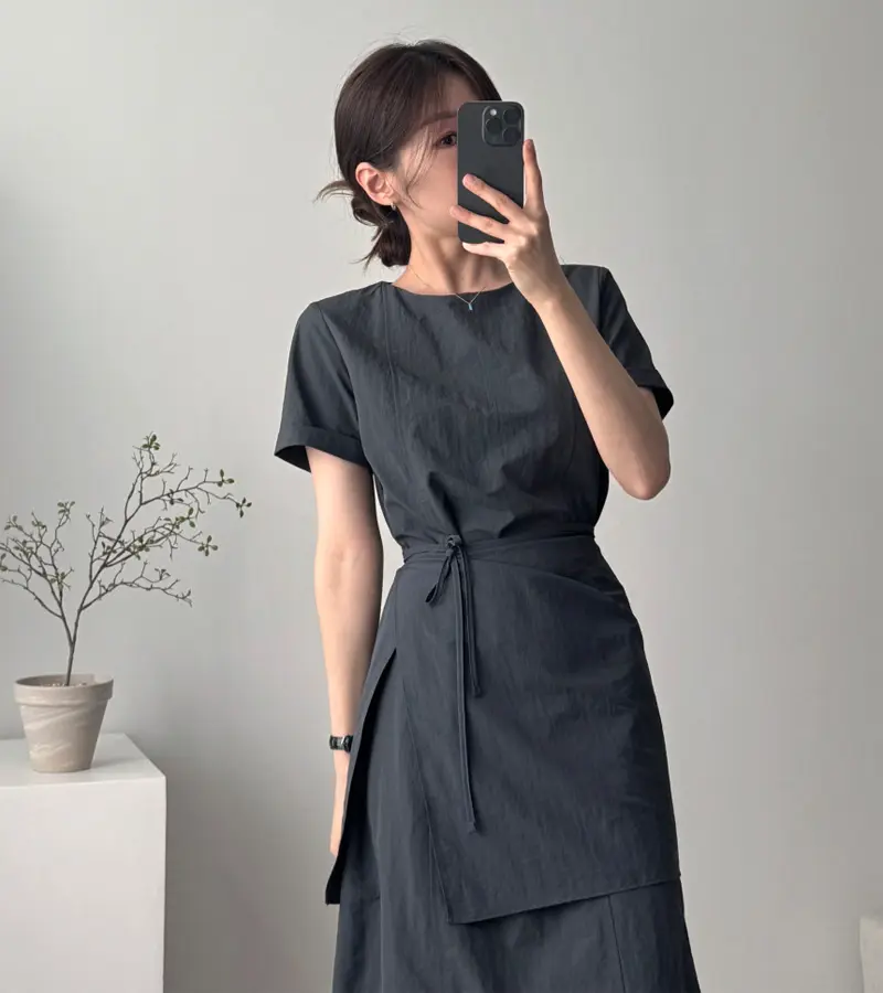 측면 리본 디테일 허리 강조 펜슬 원피스 상세 이미지 3