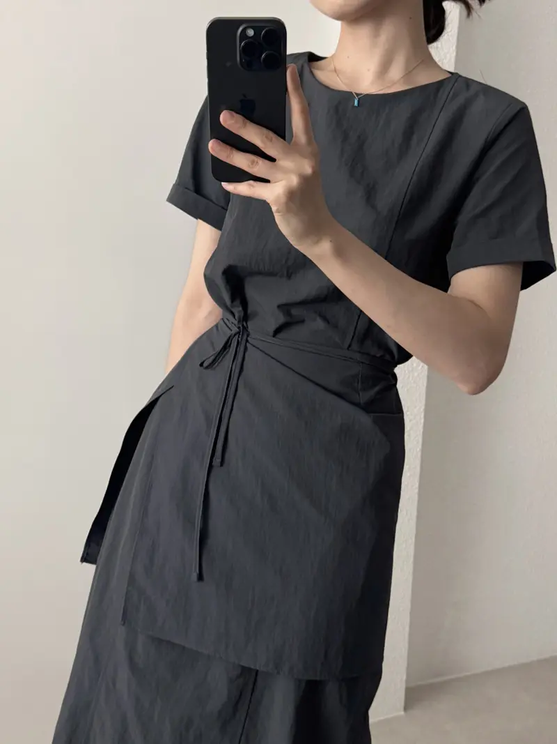 측면 리본 디테일 허리 강조 펜슬 원피스 상세 이미지 6