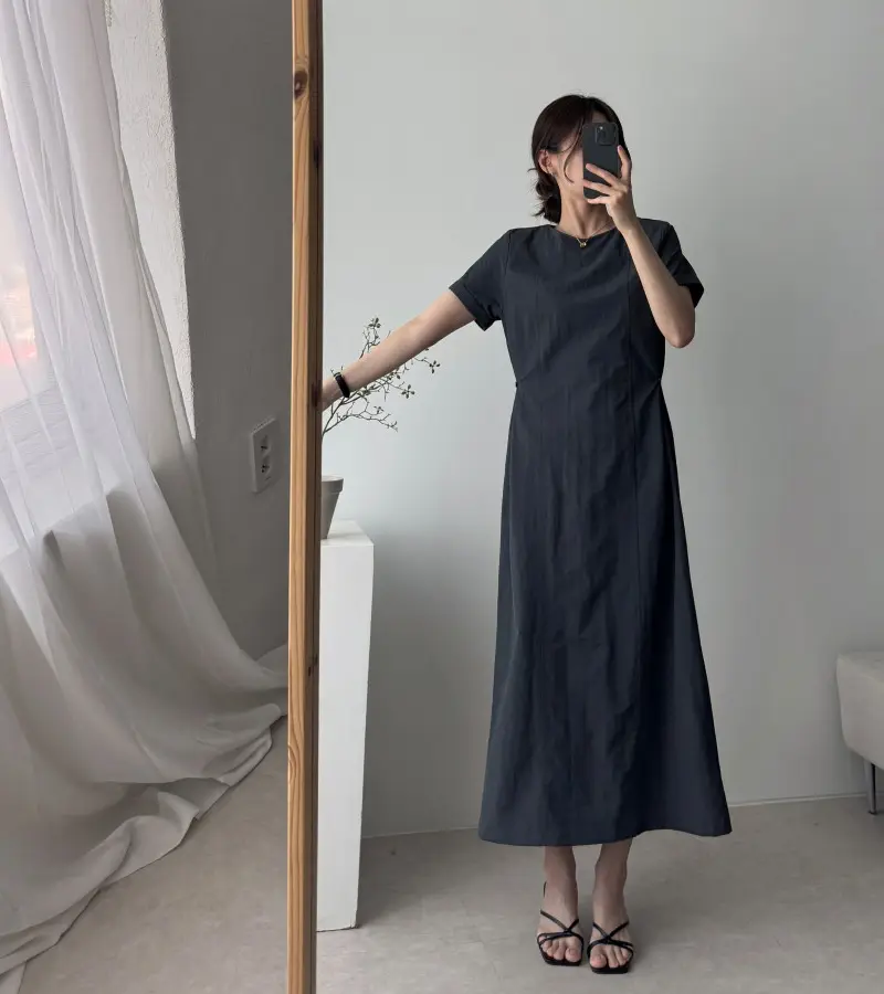 측면 리본 디테일 허리 강조 펜슬 원피스 상세 이미지 8