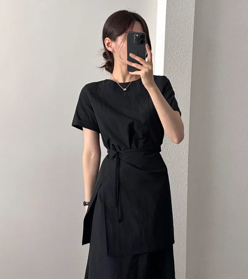 측면 리본 디테일 허리 강조 펜슬 원피스 상세 이미지 13
