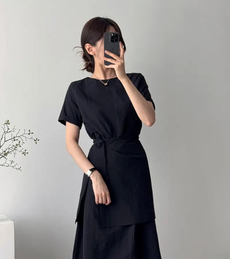 측면 리본 디테일 허리 강조 펜슬 원피스 상세 이미지 14