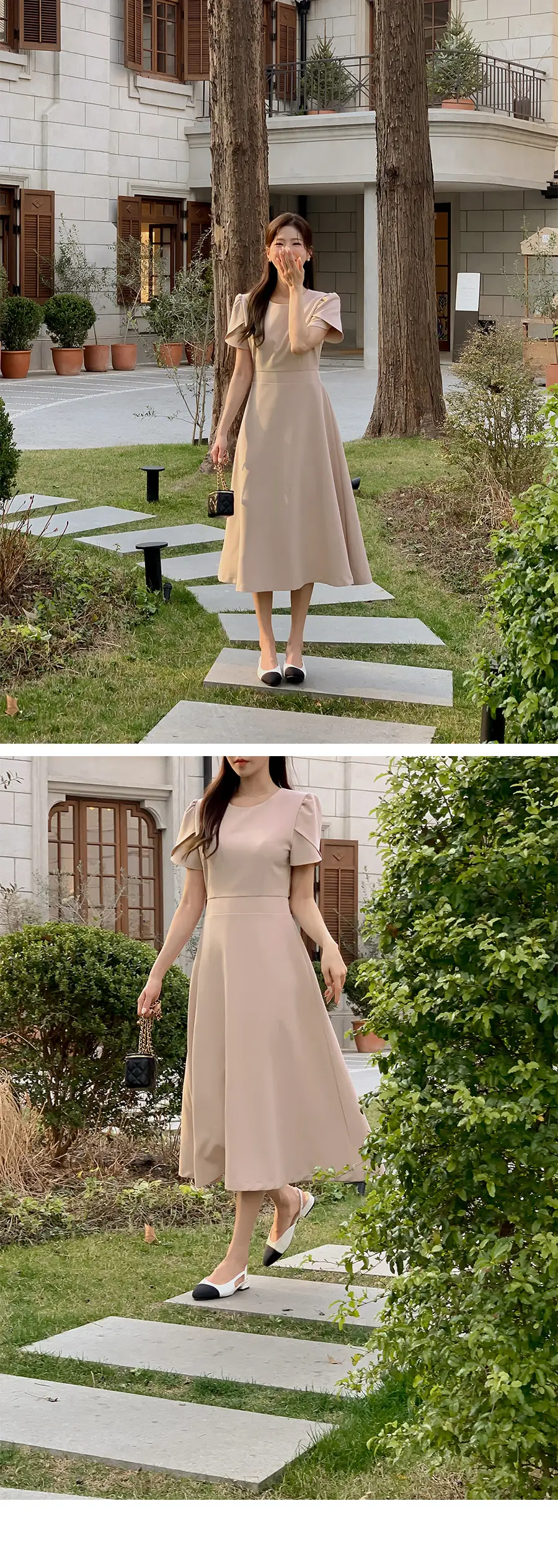 라운드넥 통근용 중장원피스 상세 이미지 1