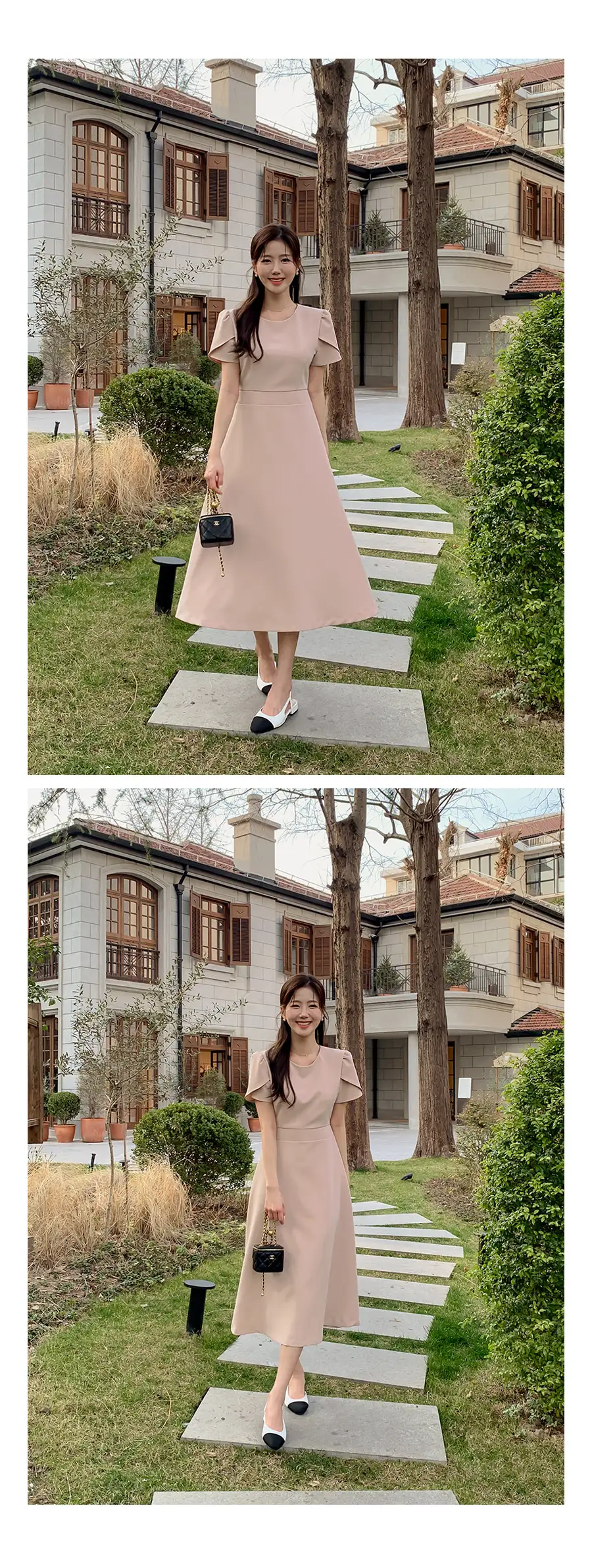 라운드넥 통근용 중장원피스 상세 이미지 3