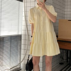 批发尺寸已更新 <b class='q'>韩国</b>chic 夏季小众单排扣宽松蛋糕<b class='q'>连衣裙</b>