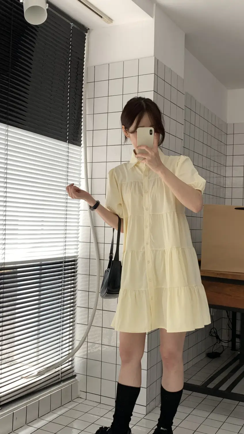퍼프소매 폴로넥 단추 원피스 상세 이미지 4