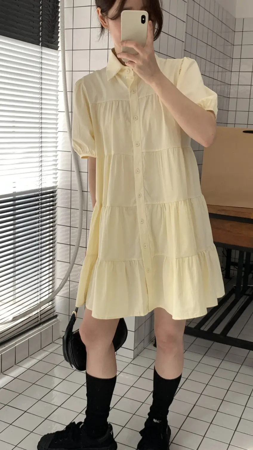 퍼프소매 폴로넥 단추 원피스 상세 이미지 7