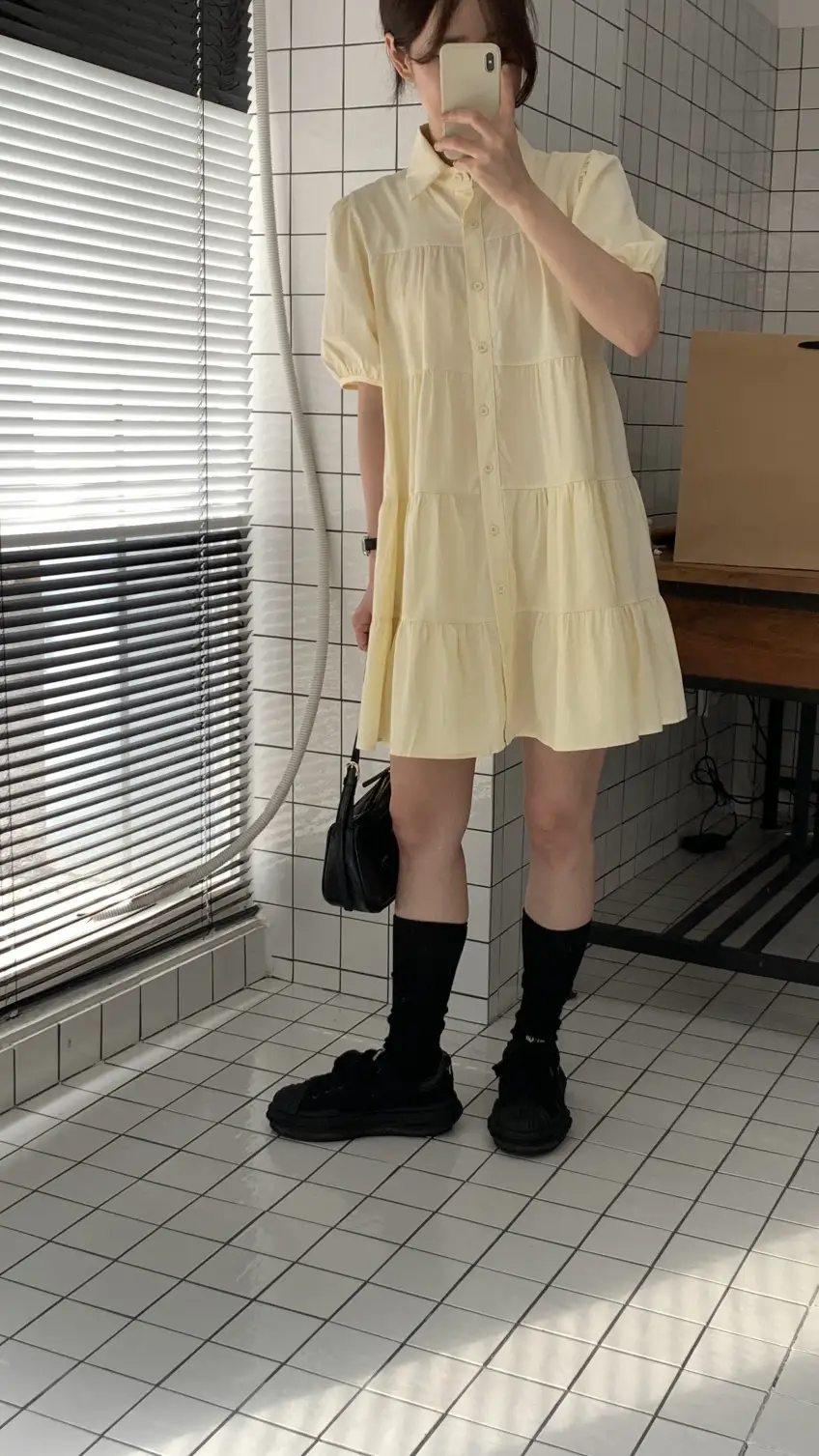 퍼프소매 폴로넥 단추 원피스 상세 이미지 9
