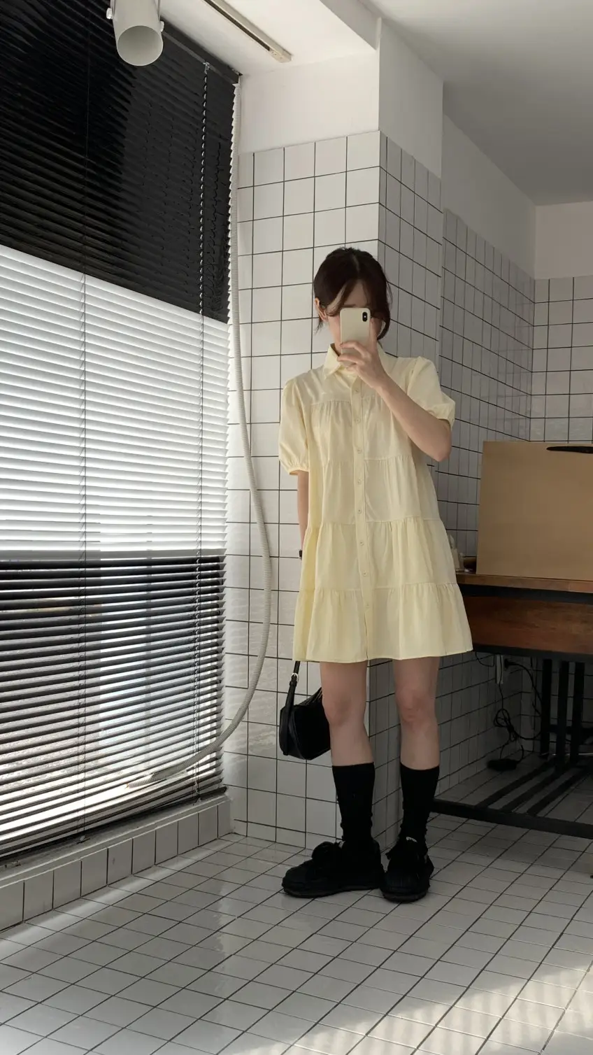 퍼프소매 폴로넥 단추 원피스 상세 이미지 14