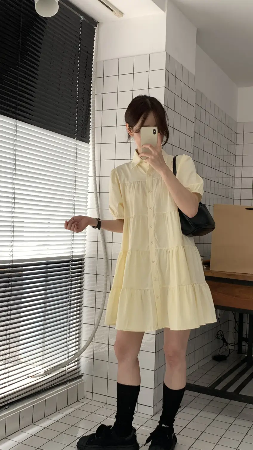 퍼프소매 폴로넥 단추 원피스 상세 이미지 18