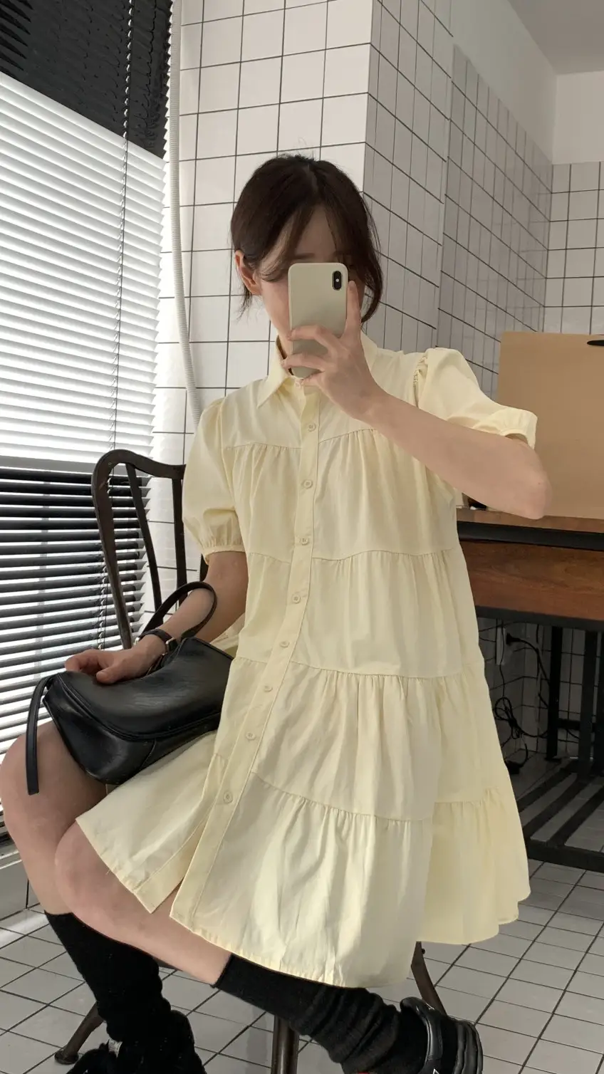 퍼프소매 폴로넥 단추 원피스 상세 이미지 21